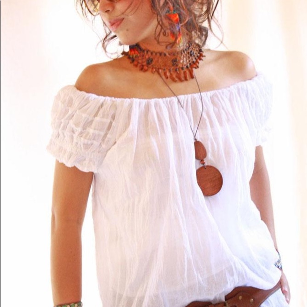Hippie Blouse Vintage Cotton Mexican Off Shoulder